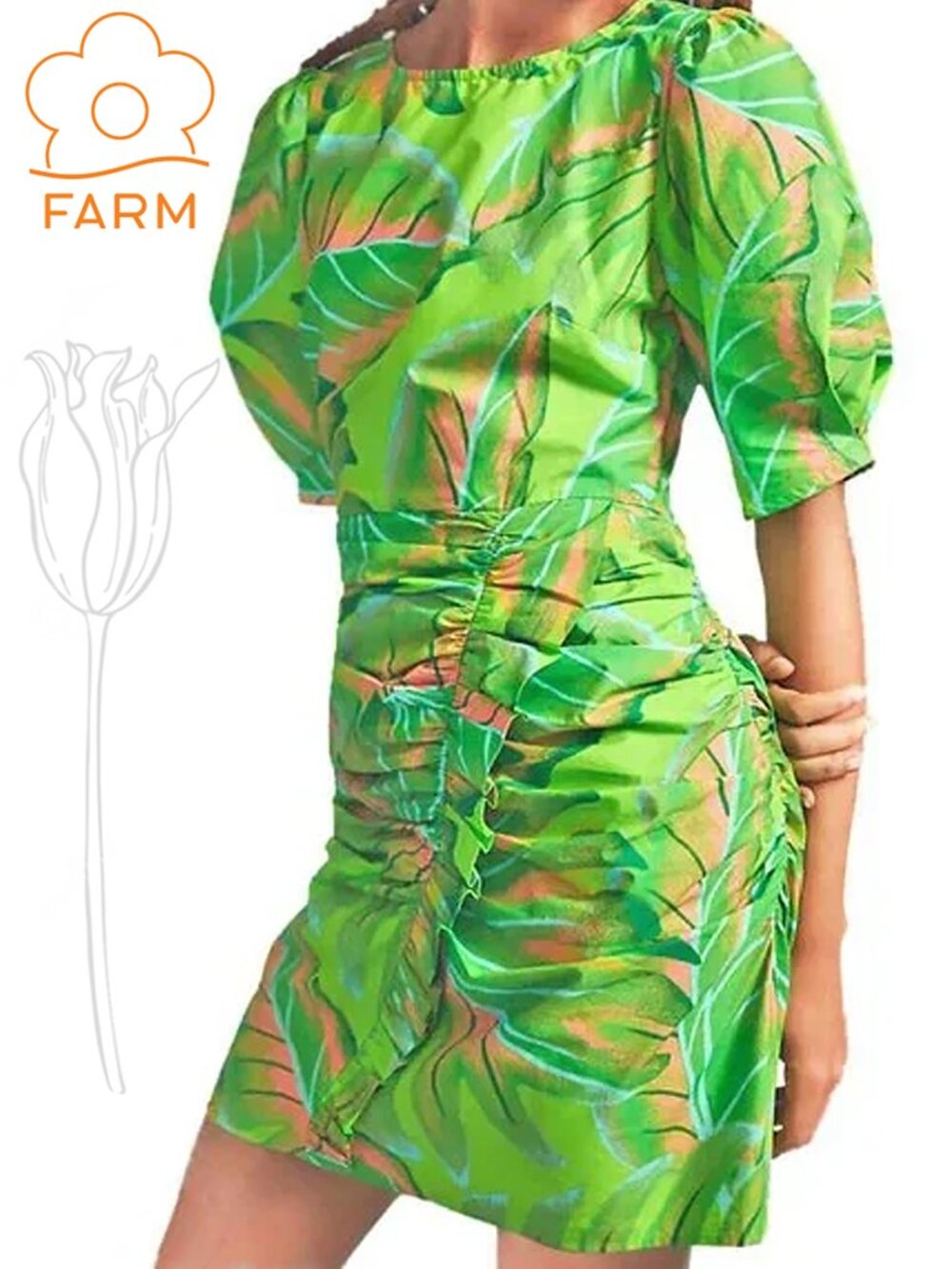 Farm Rio Puff-Sleeve Mini Lime Dress 2X